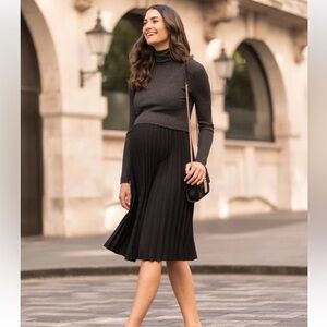 Seraphine Marie | Charcoal Pleated Maternity & Nursing Dress Size 10
